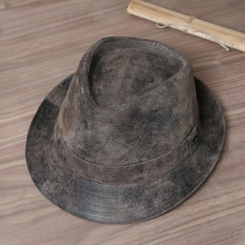 Leather Gentlemen's Hat Vintage Top Men's and Women's Casual British Style Big Circumference