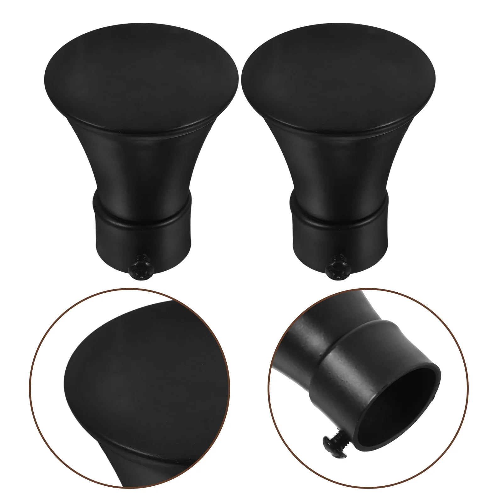 

2pcs Black Iron Curtain Rod Finials End Caps For Curtain Rods Decorative Metal Finial Replacement Matte Home Window