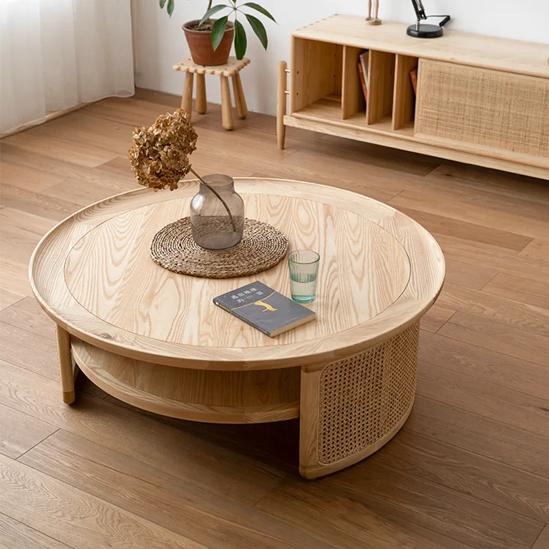 New Chinese-Style Minimalist Vintage Solid Wood Round Table – Multifunctional Coffee & Meeting Table for Living Room & Office