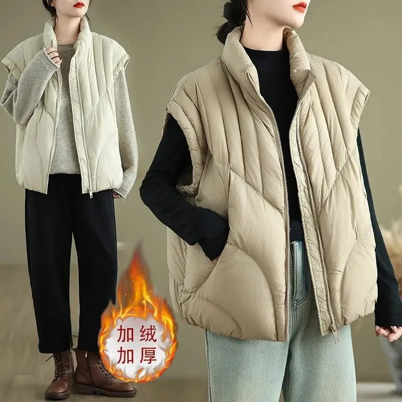 New Standing Collar Women's Vest Short Loose Warm Casual Down Cotton Padded Waistcoat Coat 2022 Sleeveless Winter Jacket