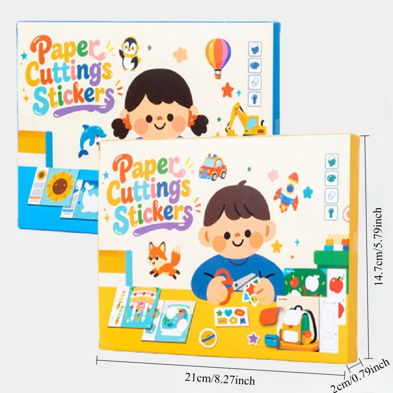 Kids Paper Cutting Sticker DIY Craft Set, Early Educational Toy for Hands‑on Focus Training, Back‑to‑School Gift