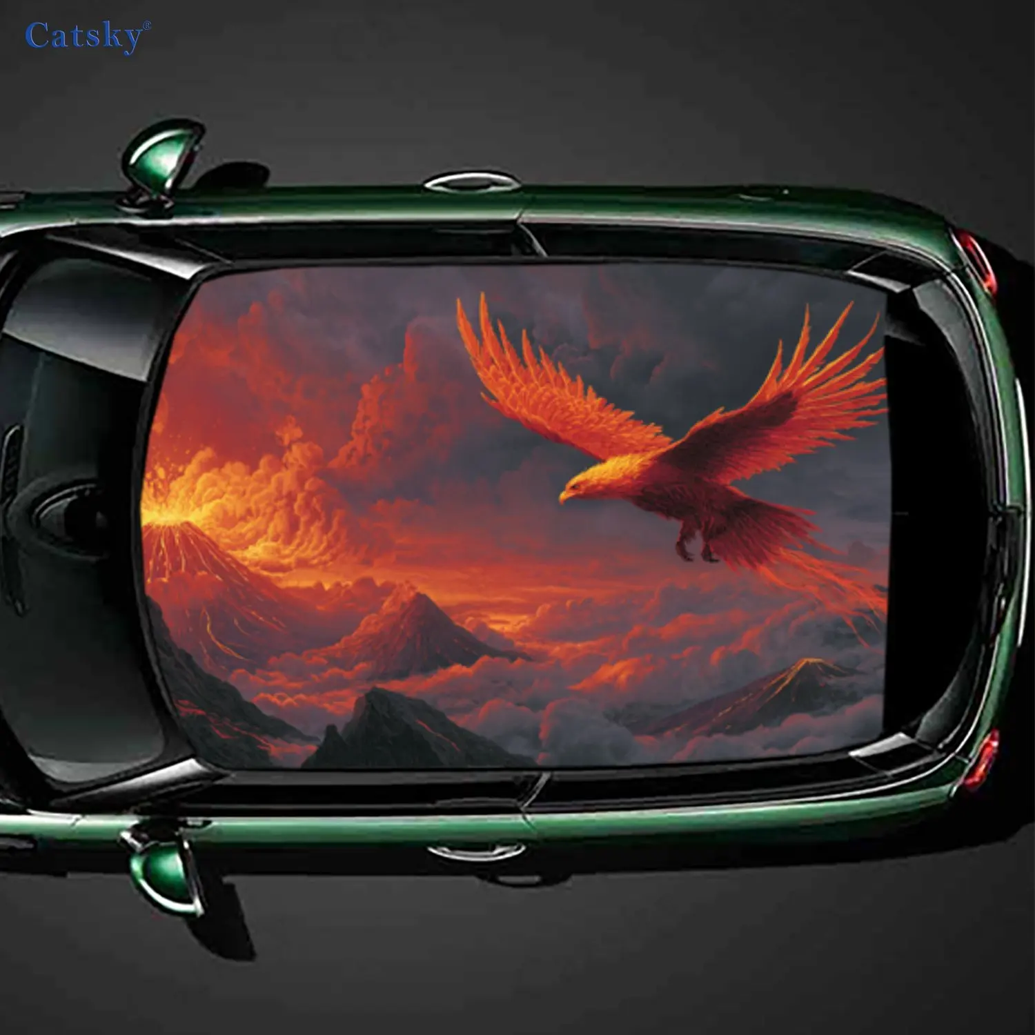 

Mythical Phoenix Flame Lava Dominance Car Roof Sticker, PVC Self-Adhesive Waterproof Car Vinyl Decal, Car Decoration Protection