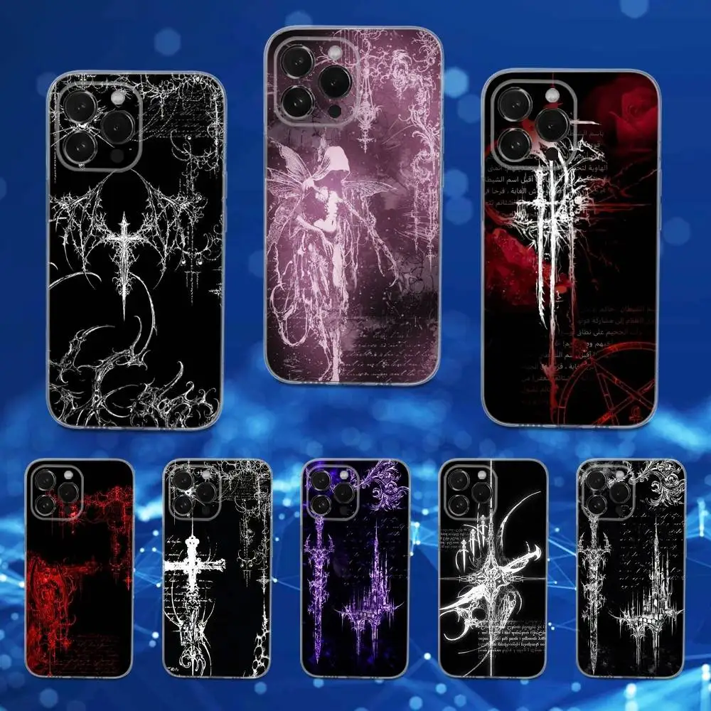 

Cyber Sigil Cross Gothic Art Phone Case For iPhone 16,15,17,14,13,12,11 Pro,Max,Plus,X,XS,XR,SE,Mini Transparent Soft Cover