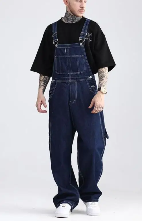 Retro Loose Straight Strap Jeans Men & Women Wide Legged Denim Pants,Couples Workwear jumpsuit