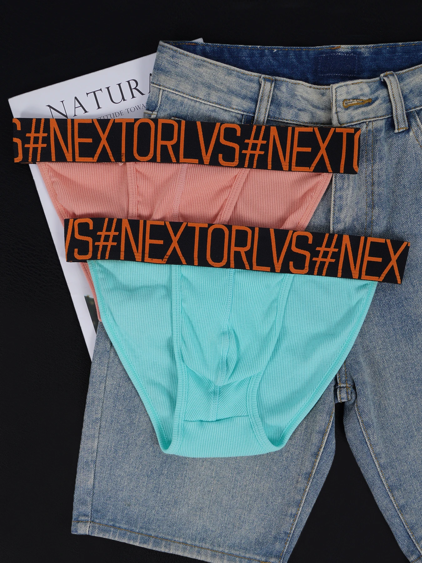 

2 PCS Men's ORLVS Ribbed Briefs Letter Print Elastic Waistband U Convex Pouch Multicolor Casual Underwear