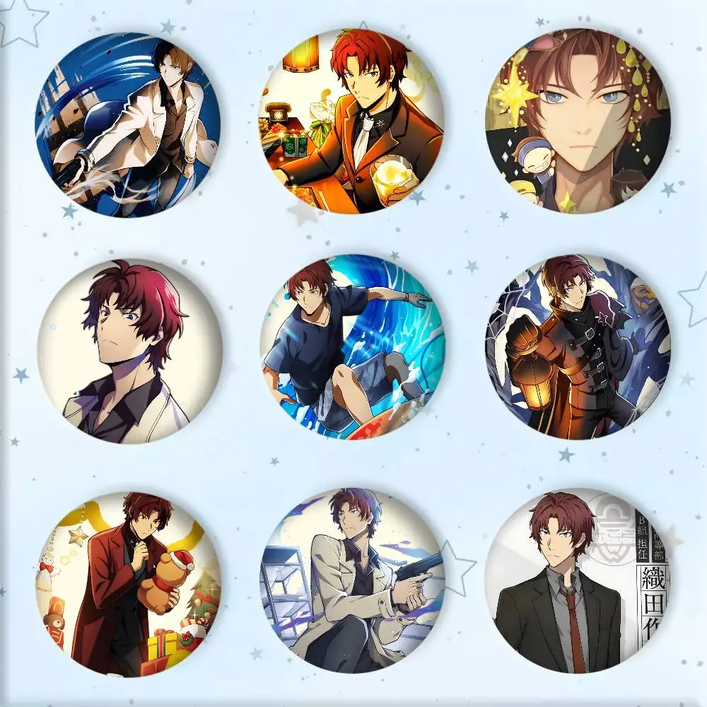 Hot Anime B-Bungo Stray D-Dogs Oda Sakunosuke Manga Badge Tinplate Round Laser Brooch Clothes Backpack Accessories Lapel