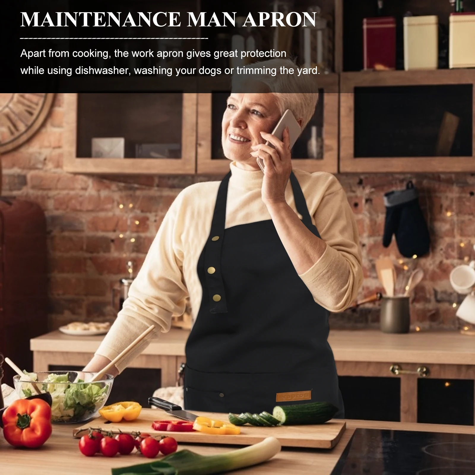 

Kitchen Apron Bbq Grilling With Adjustable Straps Multiple Pockets Oil Stain Protection Work Wear For Hairdressing Dishwasher