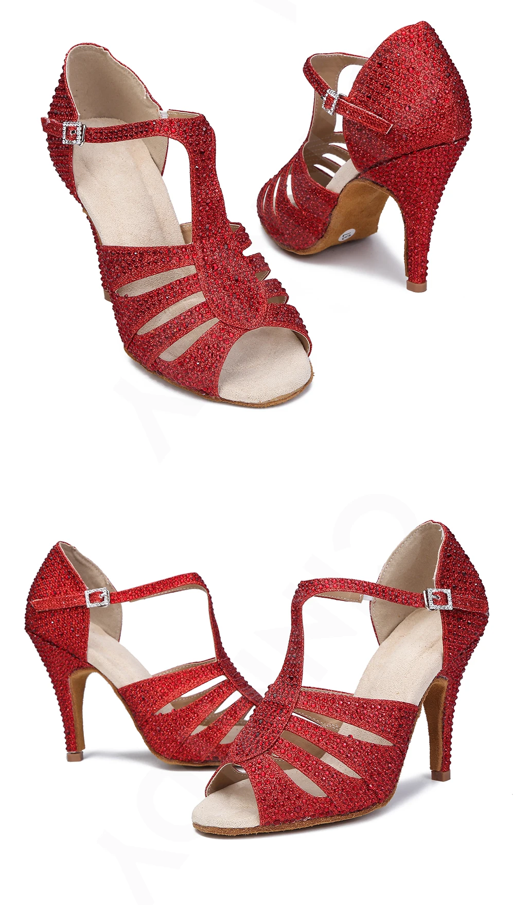 CINMIDY Damen Latein Tanzschuhe Party-Sandalen Ballsaal Tanzschuhe Salsa Tango Auftrittsschuhe Rote Hochzeitsschuhe – Detail 12