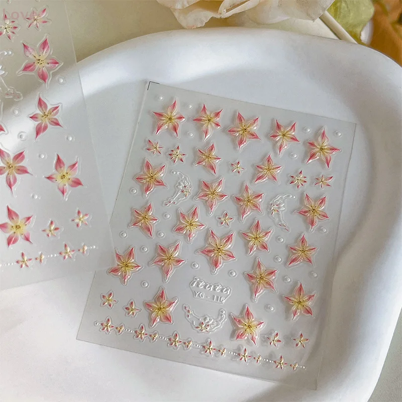 [L & P] 1 ورقة الوردي زهرة الزنبق مسمار ملصقا الإغاثة ثلاثية الأبعاد هلام خمسة البتلة زهرة مسمار الفن الديكور الشارات Diy بها بنفسك المتزلجون ذاتية اللصق