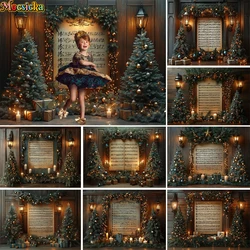 Christmas Photography Background Classical Sheet Music Score Child Adult Portrait Backdrop Xmas Tree Street Lights Decor Props