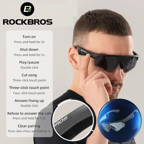 ROCKBROS gafas Bluetooth gafas de ciclismo polarizadas UV400 protegen la llamada telefónica MP3 120mAh batería gafas de sol Bluetooth