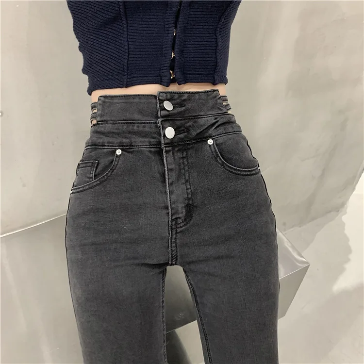 

Hsa Denim Leggins Fleece ThicknessTrousers High Waist Double Waist Women Leggings Black Skinny Pants Warm Thick Pencil Pants