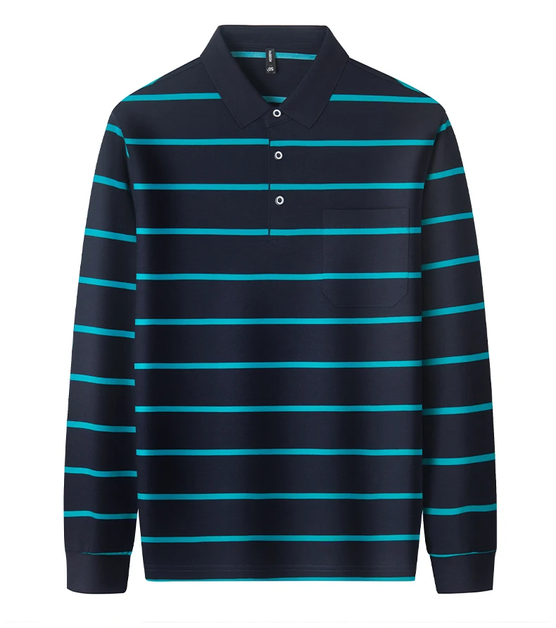 Leichtes Luxus-Poloshirt mit Streifenmuster, langen Ärmeln, für Herren, bequem, hochwertig, mit Tasche, neues lässiges T-Shirt, Frühling/Herbst, modisches Oberteil mit Kragen. – Detail 10