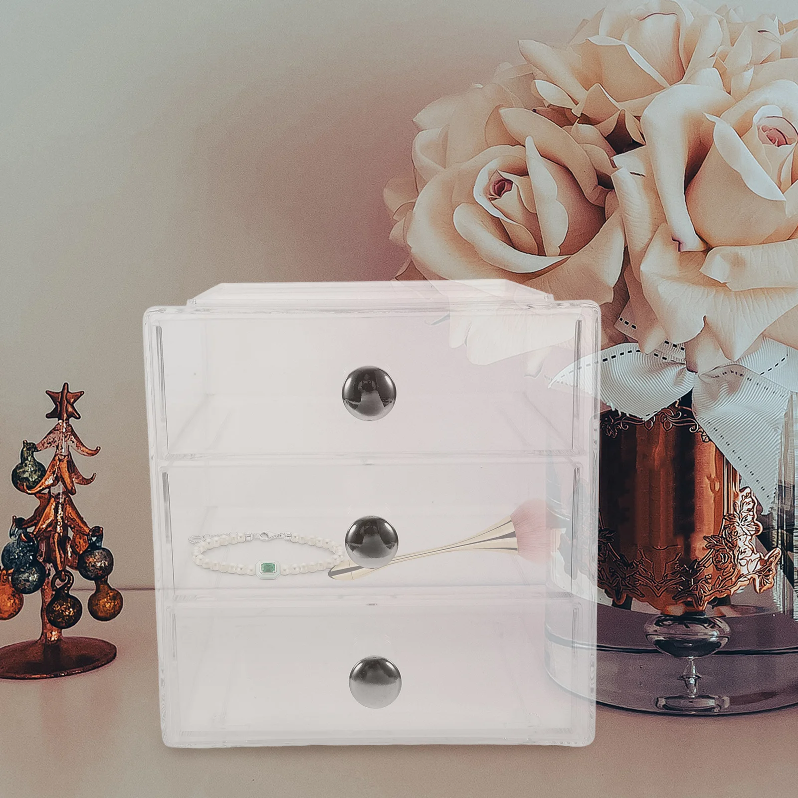 

3 Level Transparent Storage Box Stackable Desktop Organizer for Cosmetics Jewelry Files Easy Access Desktop Storage Box