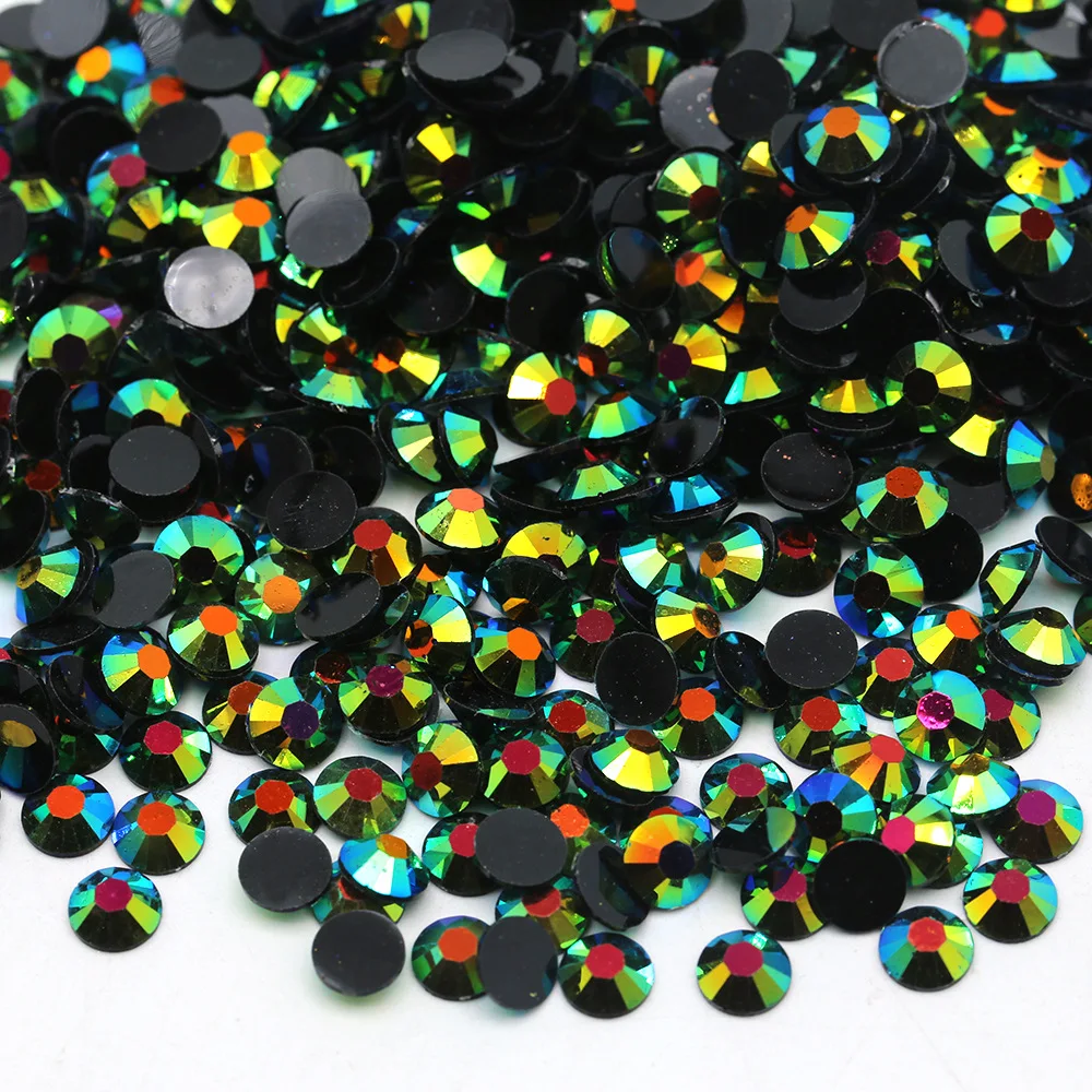 Jet Black AB Jelly Rhinestones - 2mm/3mm/4mm/5mm Round Flatback Resin Crystals, Sparkling Shiny DIY Nail Art Decor Accessories