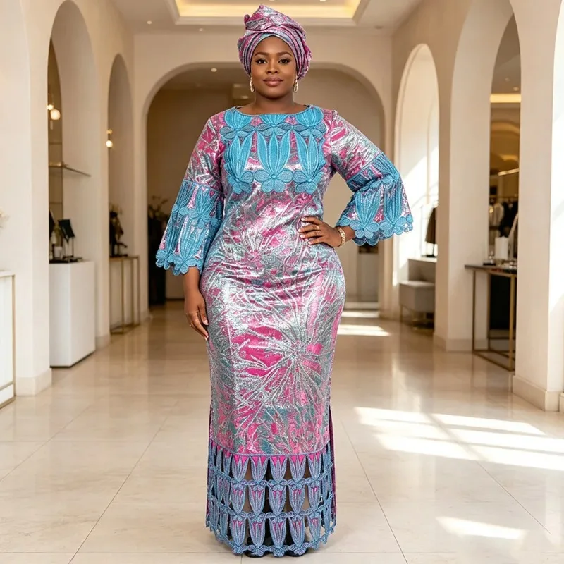 Outfits Plus Size African Clothes for Women Dashiki Ankara Embroidery Evening Gown Bazin Rich Design Wedding Party Dresses 2026