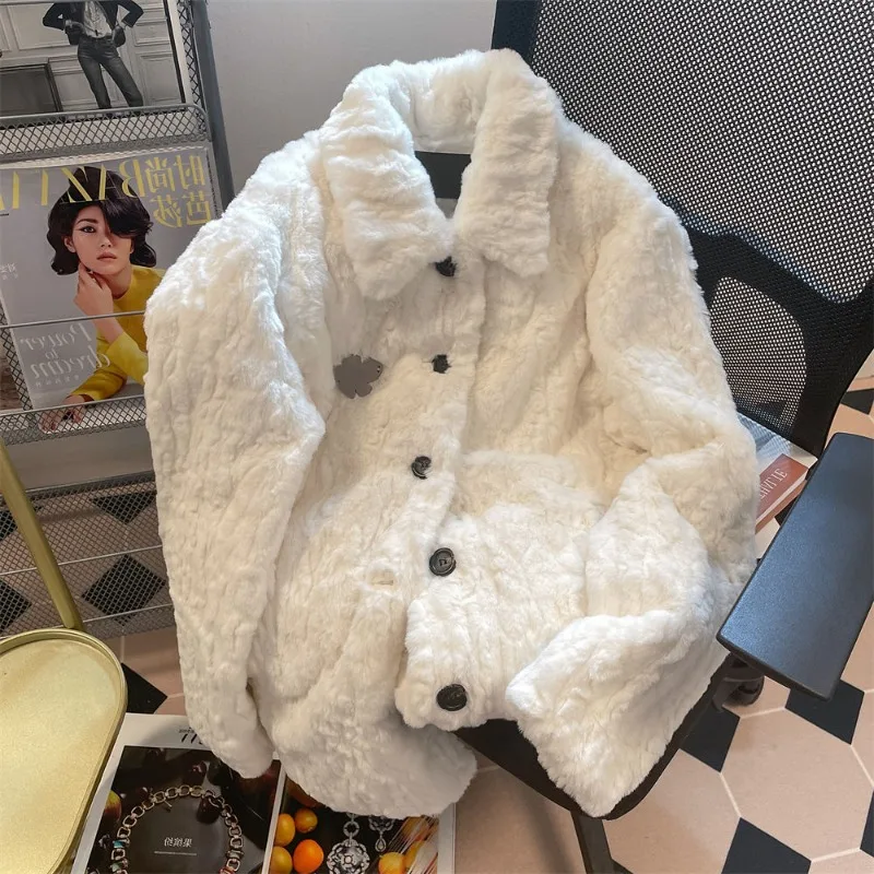 

Autumn Winter Lambswool Coat Women 2025 American New Thicked Warm Loose Tops Y2k Harajuku Vintage All-match Fleece Jackets