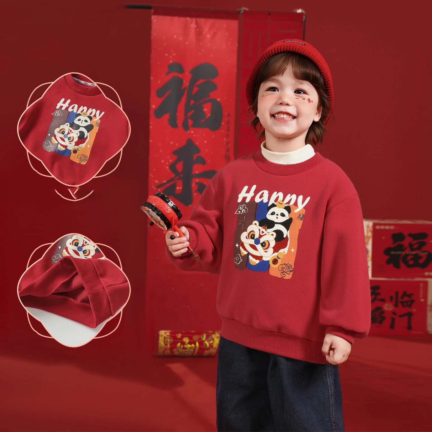 

New Winter Toddler Boys Sweatshirt Chinese Style Thicken Warm Kids Baby Girls Hoodies Cartoon Printed Infant Girls Pullovers