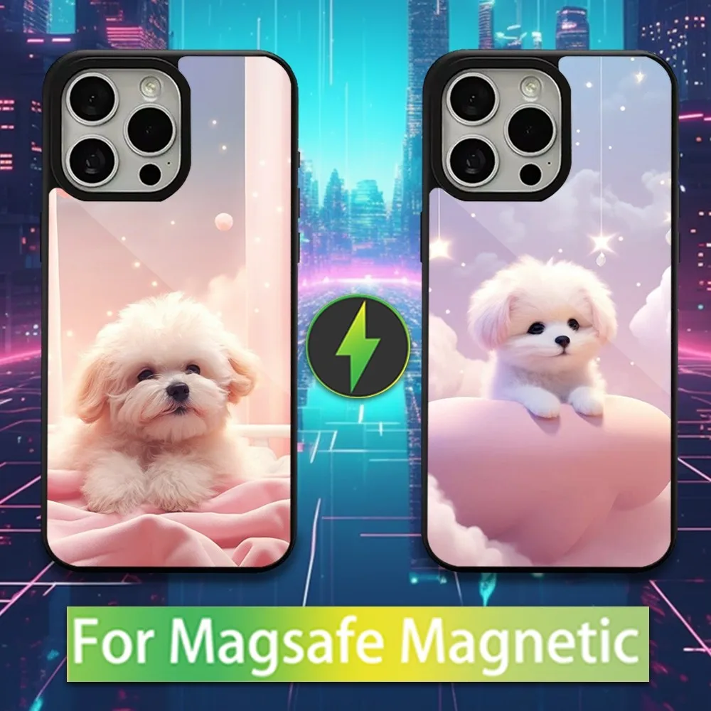 

Cute Animal Maltese Dog Phone Case For iPhone 16,15,14,13,12,11,Pro,Max,Plus,Mini,Magsafe,Magnetic Wireless Charging Case