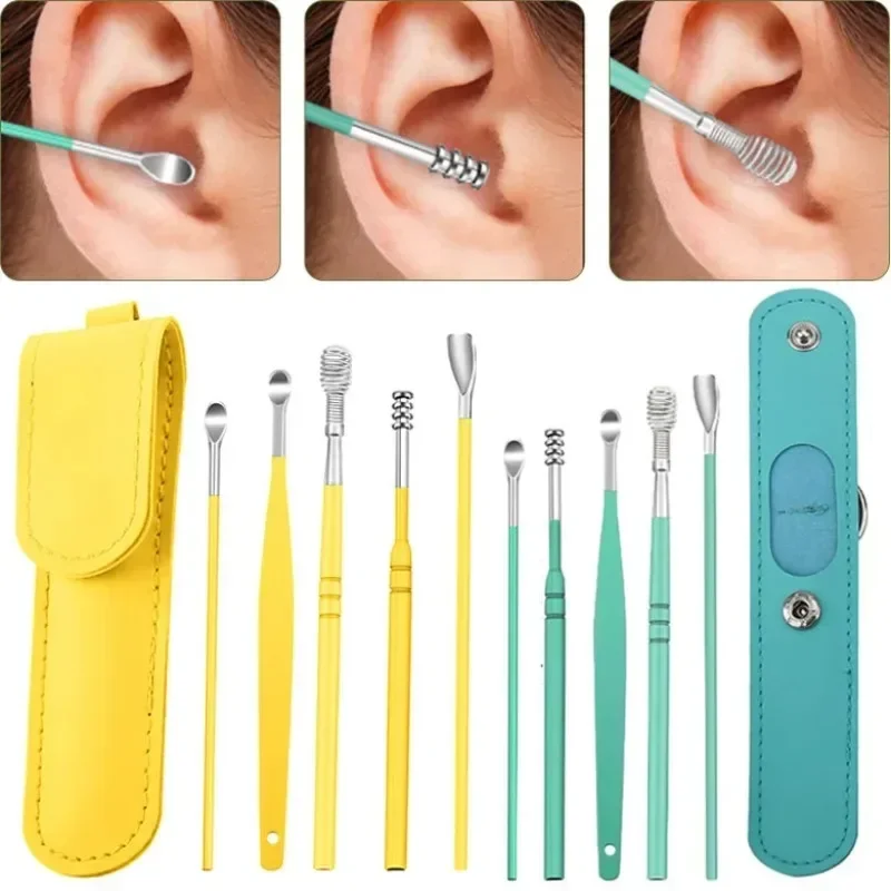 NEW 6Pcs/set Stainless Steel Ear Spong Pickers Earpick Wax Remover Piercing Kit Earwax Curette Spoon Care Ear Clean Tool