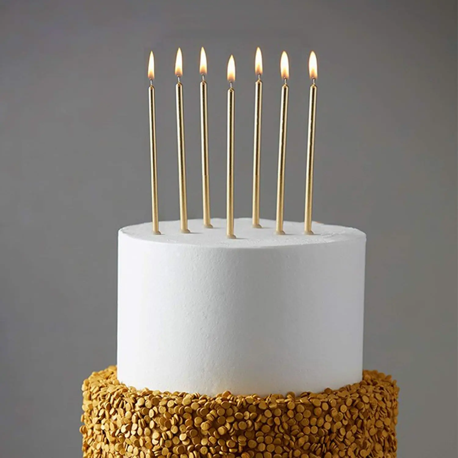 30pcs Count Party Long Thin Cake Candles Metallic Birthday Candles in Holders for Birthday Cakes Cupcake, Champagne Gold