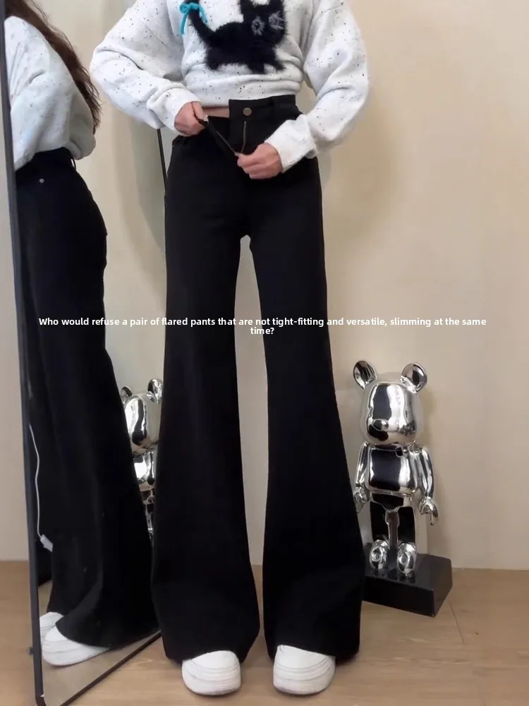 

Slimming High Waist Fce Lined Micro Flared Jeans Women's Spring Elastic plus Size Slimming Hoof Pants Casual Wear