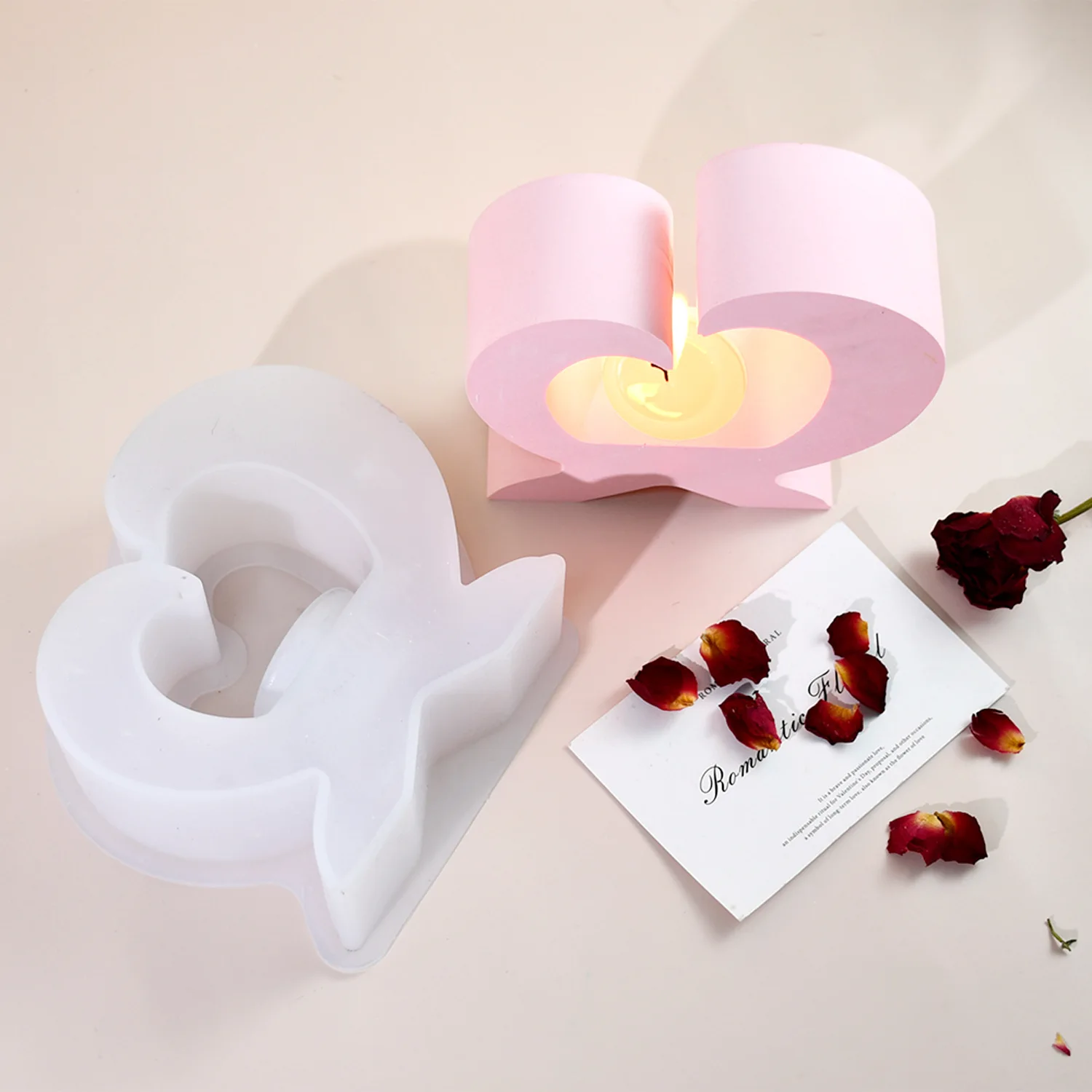Resin Silicone Mold, cross-heart candle holder DIY mold, fully formed hollow three-dimensional shape, hand-poured gypsum.