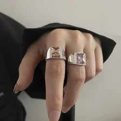 VENTFILLE 925 Sterling Silver Sparkling Pink and Yellow Zircon Wide Ring For Women Creative Vintage Hip Hop Party Jewelry 2021