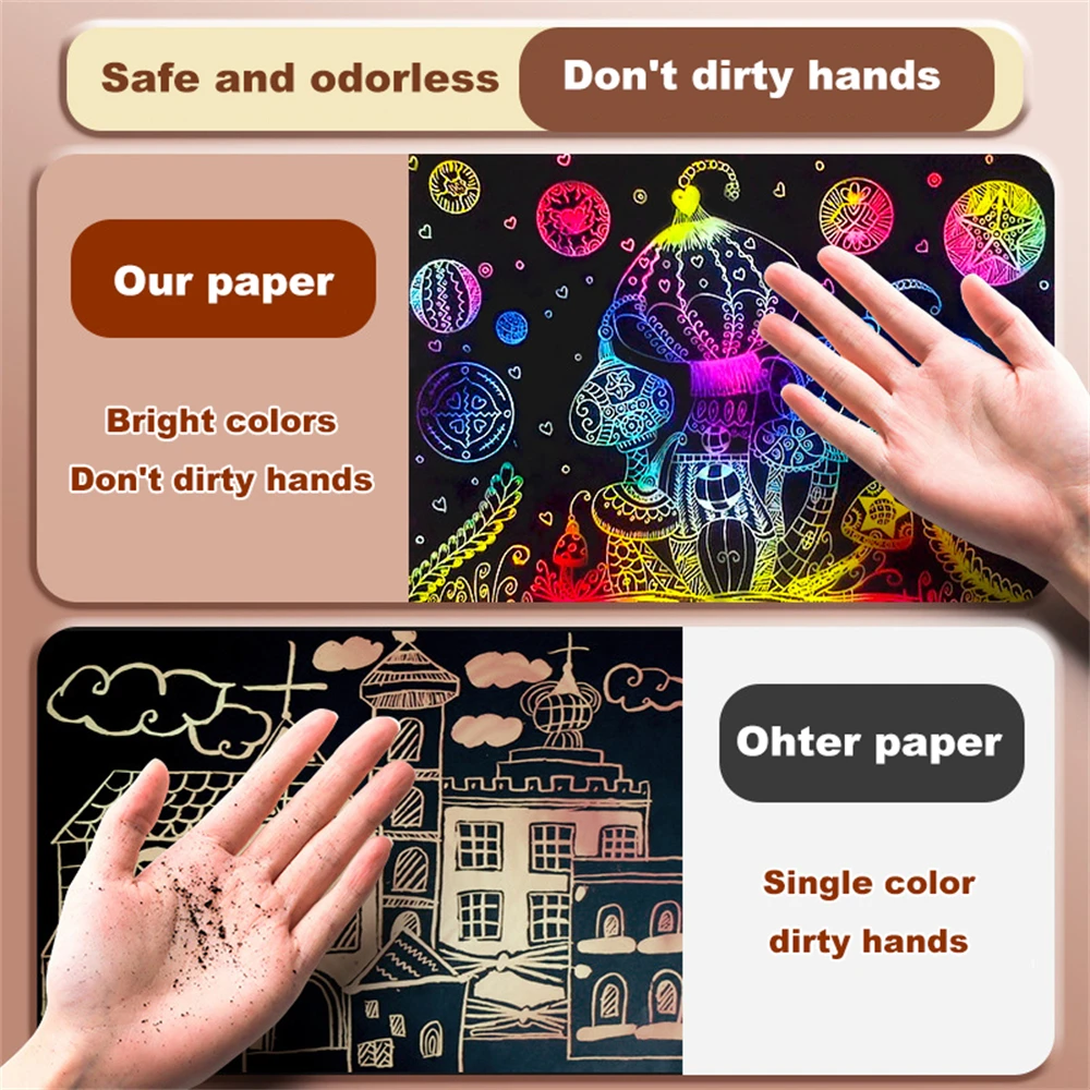 10PCS Children's Colorful DIY Scratching Book Art Scratching Painting White Cardboard Fun Creative Graffiti Scratching Painting