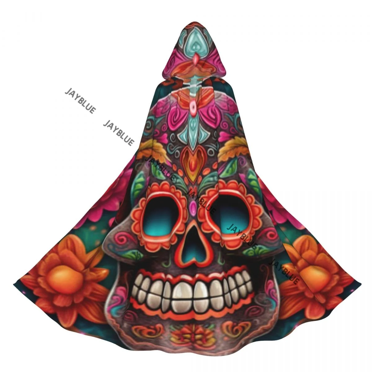 Unisex Adult Mexican Skull Mask Cinco De Mayo Cloak with Hood Long Witch Costume Cosplay