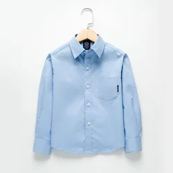 2024 summer spring new Boys School Shirt sky blue Long & short Sleeve blouse 100% cotton Casual Outdoor teenagers 4 to 12 year