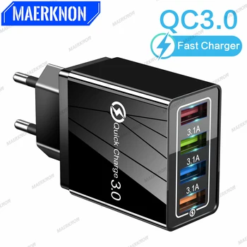 4 port USB şarj hızlı şarj 3.0 ab/abd Plug telefon adaptörü iPhone 14 13 için Xiaomi Samsung Huawei duvar hızlı şarj şarj