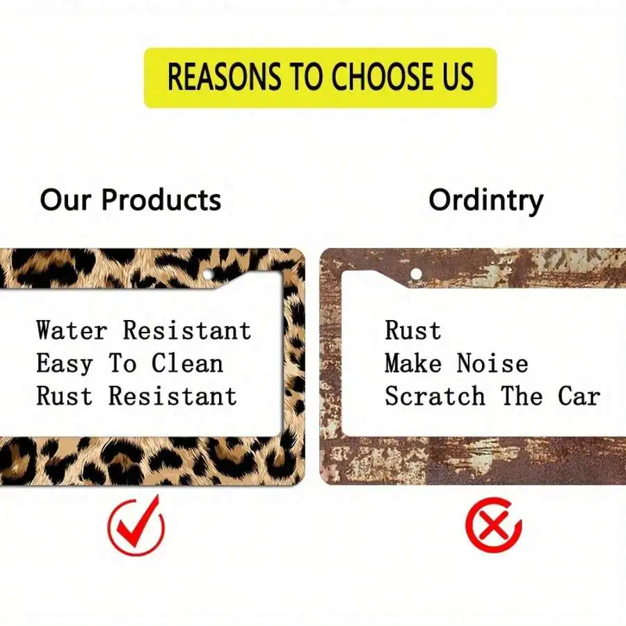 1pc,31cm*16cm (12. 2* 6. 3inch ) New Year Family Use Leopard Pattern Metal License Plate Frame Decoration,License Plate