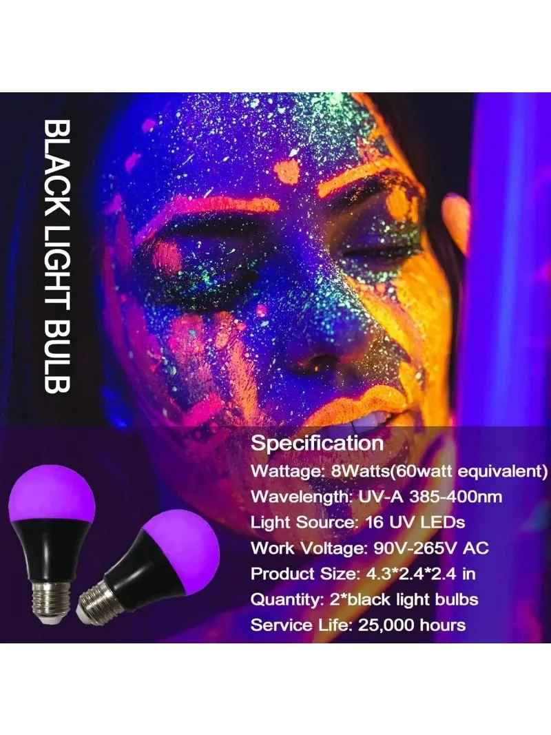 Ampoules LED UV noires 9W 395-400nm, brillent dans l'obscurité pour peinture corporelle, lampe fluorescente pour affiche, néon