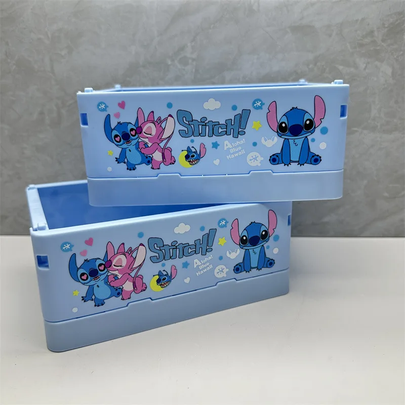 Disney Lilo Stitch Desktop Storage Box Woman Jewelry Organizer Plastic Container Kids Anime Toys Cosmetics Foldable Package Gift