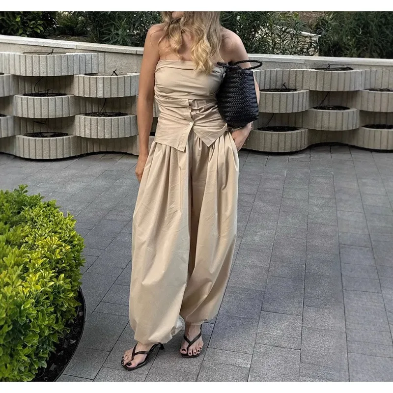 2025 Fall/Winter New High-End Cotton Bloomers Casual Lazy Wide-leg Pants Loose Bloomers Women