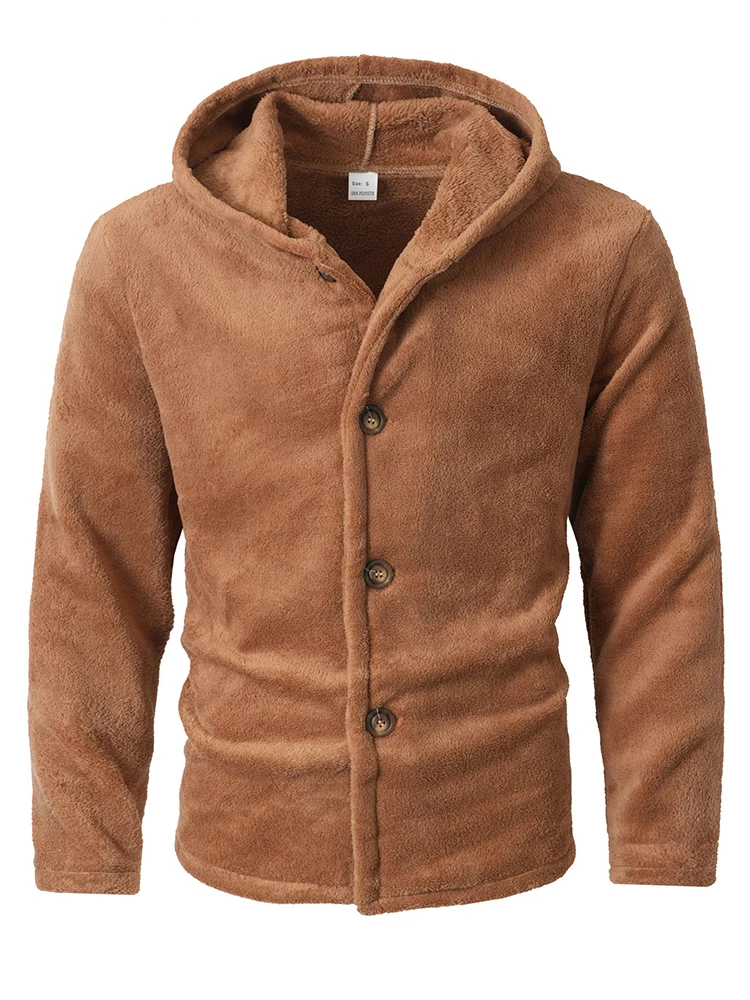 

Винтажные мужские кардиганы с капюшоном, осень-зима 2026, новые повседневные однотонные флисовые куртки, модные мужские куртки на пуговицах
