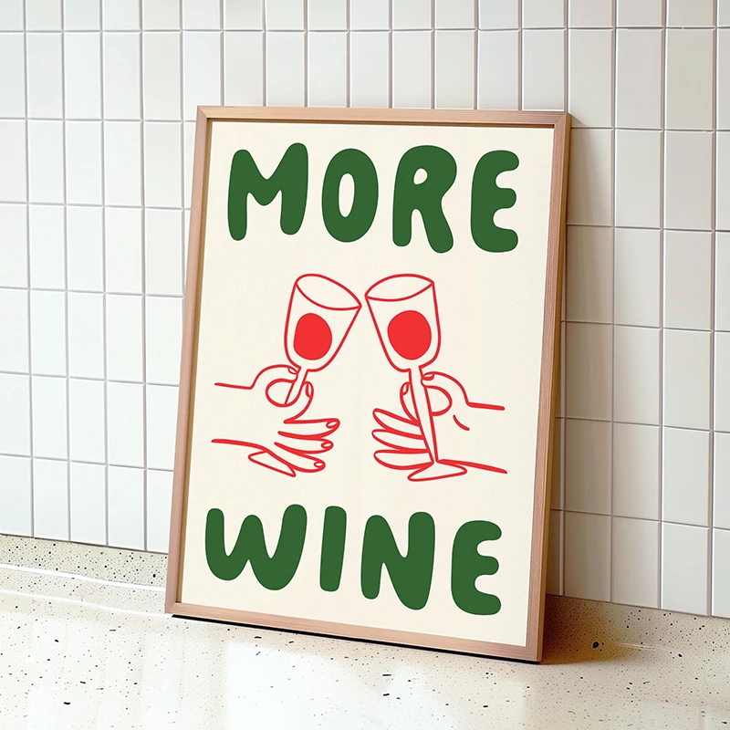 Retro Kitchen Canvas Painting Prints Mid Century Kitchen Print Let's Eat Print Wine Poster for Home Living Room Decor No Frame