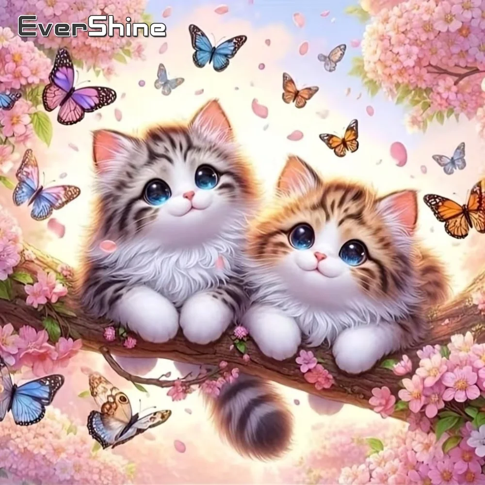 EverShine Diamant-Mosaik Katze Tier DIY Stickerei Cartoon-Bild Strass Diamantmalerei Schmetterling Handgemachtes Geschenk