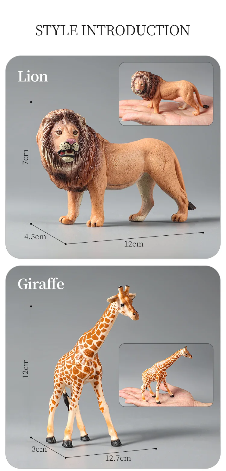 Montessori Wildtiere Modell Spielzeug Set – Löwe Elefant Antilope Actionfiguren Miniatur Zoo Figuren Pädagogisches Geschenk für Kinder – Detail 3