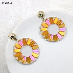 INKDEW Round Shape Green Color Drop Earrings for Women Earrings Handmade Beads Crystal Big Long Earrings Jewelry Gift boho EA096