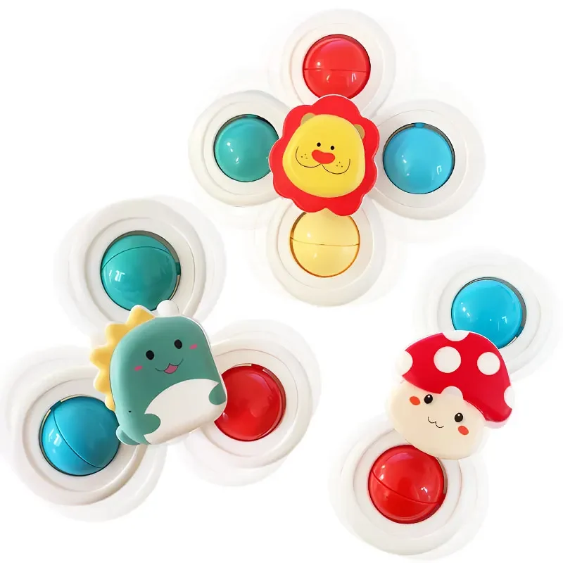 3PC Set Suction Cup Spinning Cartoon Animal Spinner Toys For Kids Window Baby High Chair Table Travel Bath Toy for Children Gift