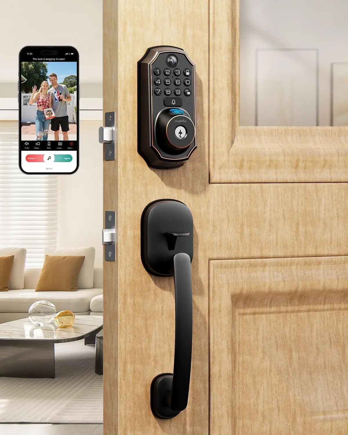 WiFi Smart Lock with Camera, 5-in-1 Doorbell, Fingerprint, Keypad, App Control, Auto Lock for Front Door