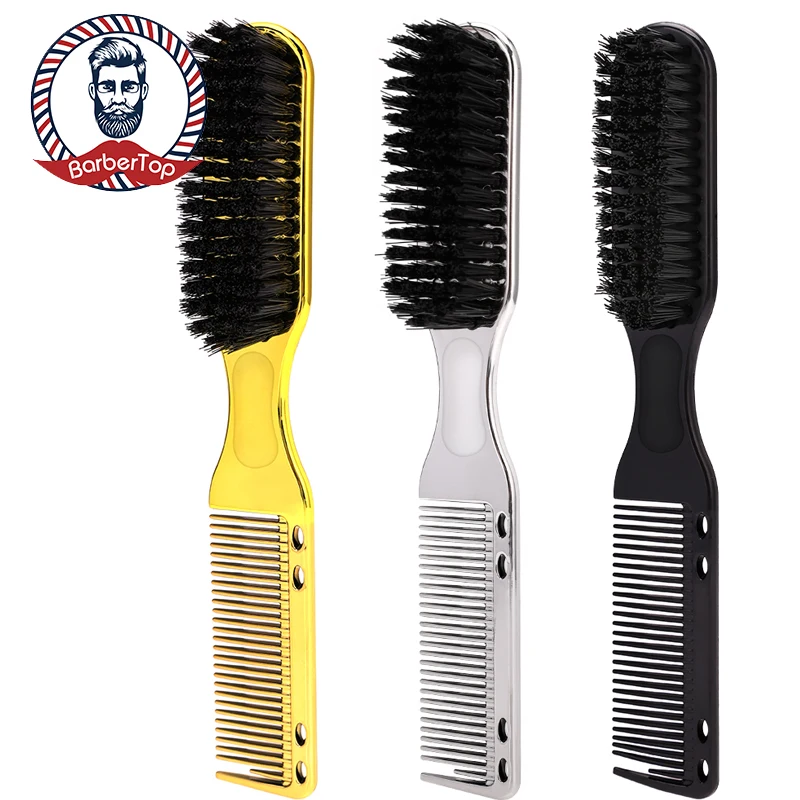 Cepillo de barba 2 en 1 con mango de plástico para hombre, cepillo de limpieza de pelo suave, peine de peinado de cabeza de aceite Vintage, bigote, herramientas de barbería