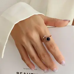 Vintage Roman Numeral Zircon Tail Ring Black Shell Stainless Steel Classic Design Rings Aesthetic Adjustable Ring Jewelry Gift