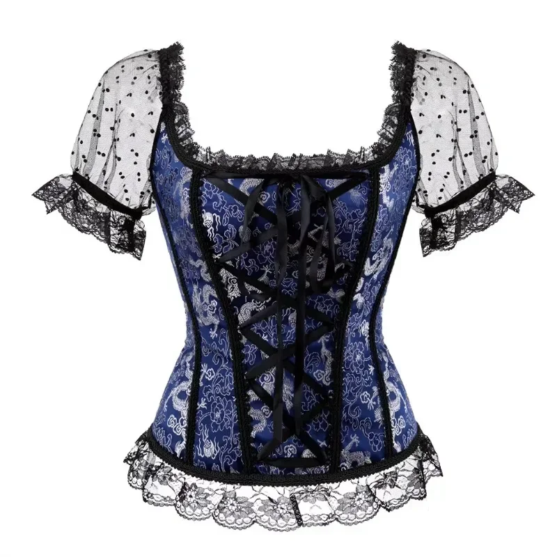 

Corset Top Off Shoulder Plus Size Burlesque Costumes Floral Lace Up Bustiers & Corsets Overbust Straps Sleeve Vintage Sexy Party