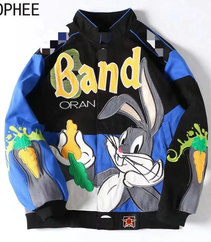 Coppia alla moda Abiti da baseball Autunno Hip-hop Street Ricamo pesante Giacca da cartone animato Colletto alla coreana Cappotto trapuntato addensato invernale