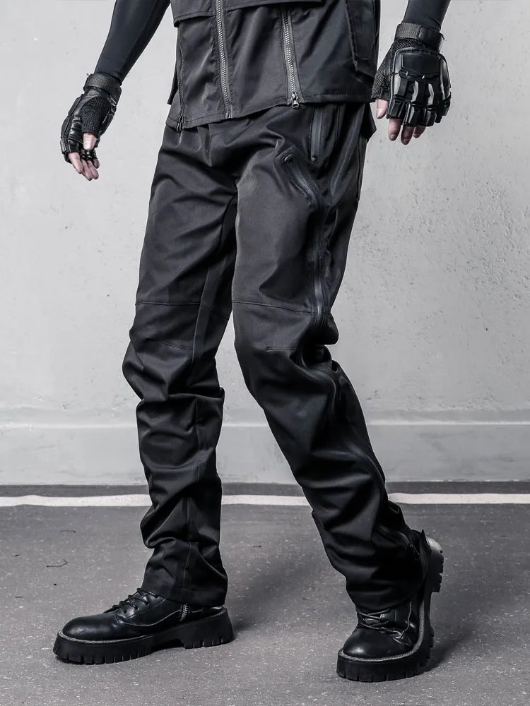 

High Street Adhesive Side Zipper Design Motorcycle Rock Trousers Dark Techwear Style Punk Outdoor Pants Sports Casual Men