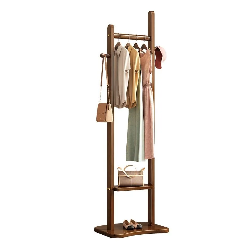 

Chinese-style household coat rack takes up room hanging space, solid wood clothes do not hang hangers, floor-to-ceiling bedroom