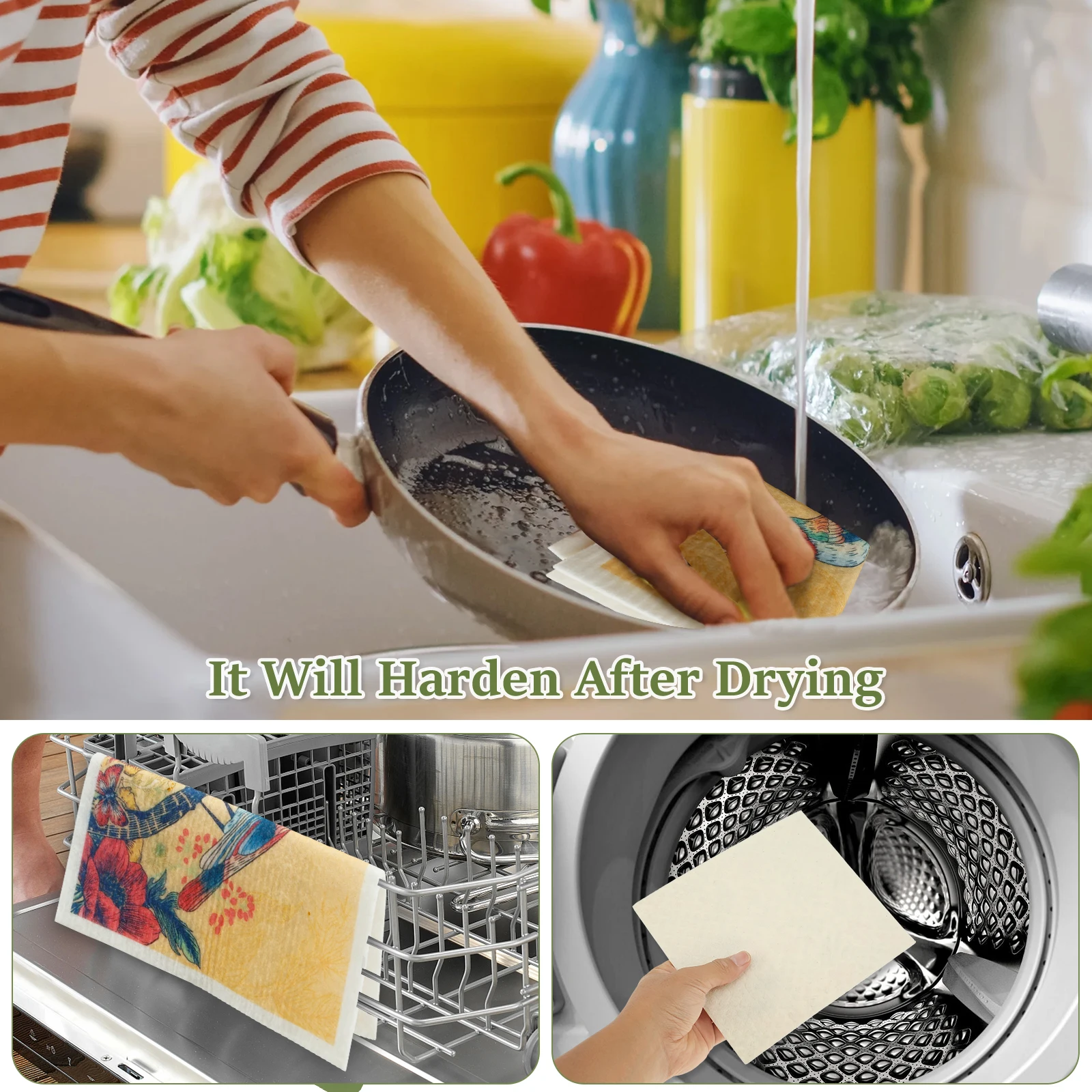 Kitchen Cleaning Cloths Dish Towels Cellulose Cotton Cleaning Cloths Absorbent Swedish Rags Soft Reusable Wet Dry Dishcloths view 3